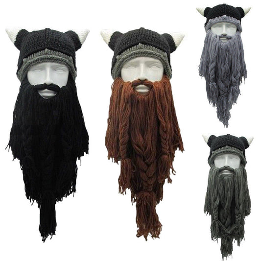 Knitted Viking Beard and Horn Hat