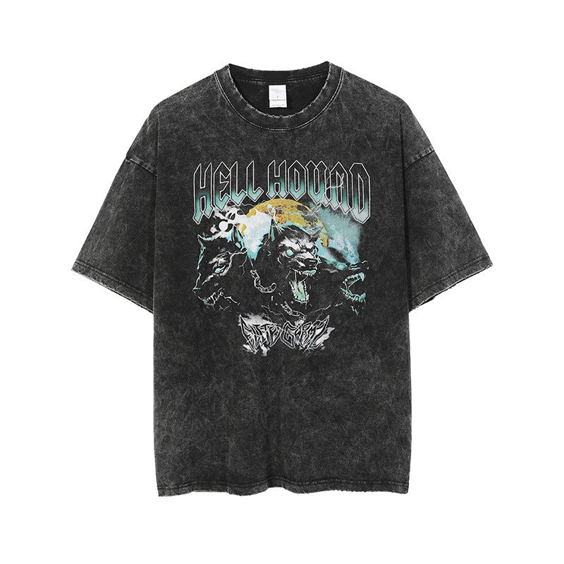 “Hell Hound” Loose Washed Retro Men's T-shirt